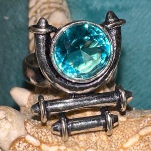Modern Blue Topaz handmade 925 statement Ring